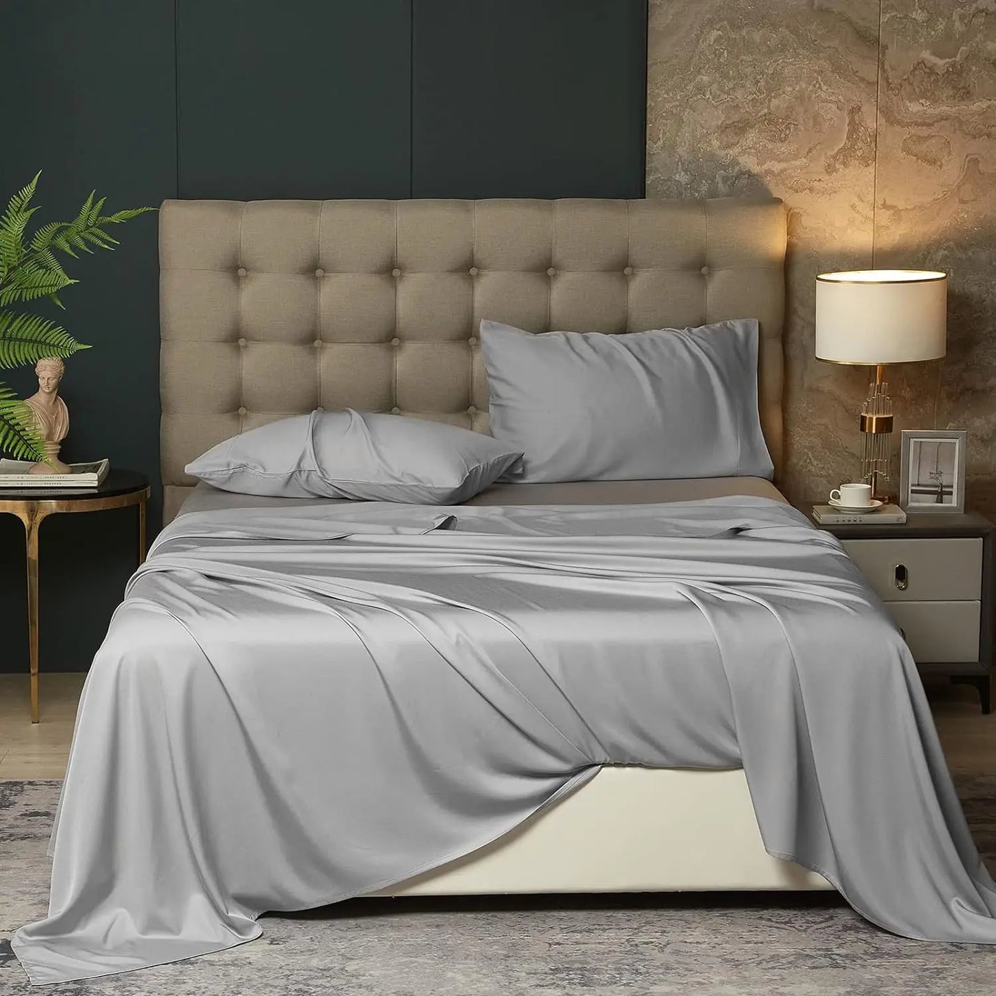 Best Selling High Quality Dark Gray , White 4Pcs 100% Bamboo Bed Sheets Set Luxury Bedding Set Wholesale