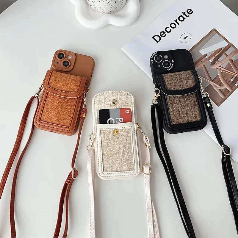 Portemonnee Kaarthouder Crossbody Riem Telefoonhoesje Siliconen Beschermhoes Voor Iphone15promax 14Plus 13pro 12 11 Xr 8