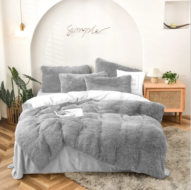 Soft Winter Bed Set, Modern Patchwork Duvet Cover Bed Set/