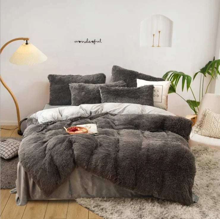 Soft Winter Bed Set, Modern Patchwork Duvet Cover Bed Set/