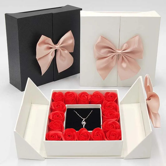 Wholesale 16 Preserved Rose Flower Box Double Door Jewelry Box Valentine's Day Mother's Day Gift Box Necklace Locket