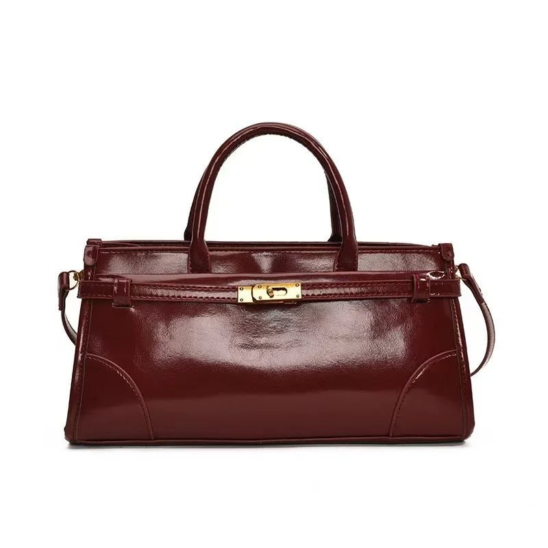 High End Burgundy Briefcase Ladies Zipper Large Capacity Underarm Bag Elegant Retro Women's Commuting Handbag Shoulder Bags