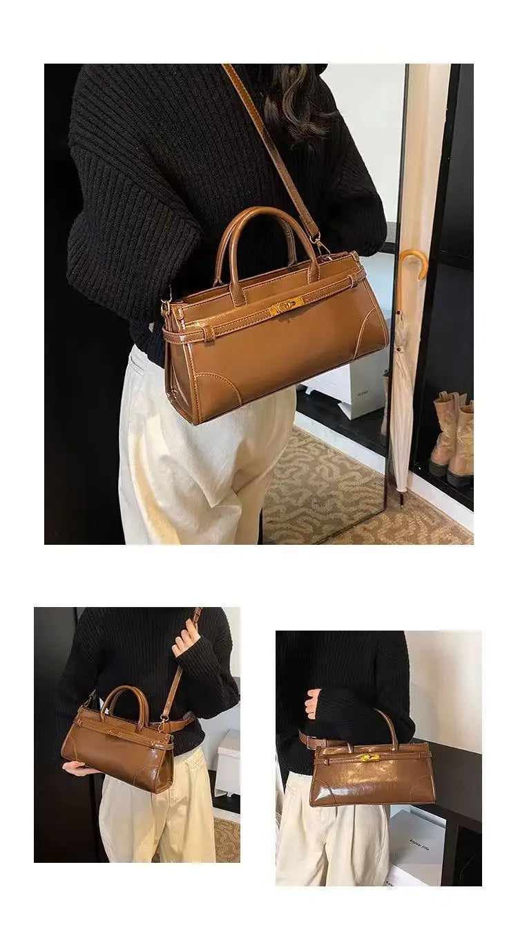 High End Burgundy Briefcase Ladies Zipper Large Capacity Underarm Bag Elegant Retro Women's Commuting Handbag Shoulder Bags