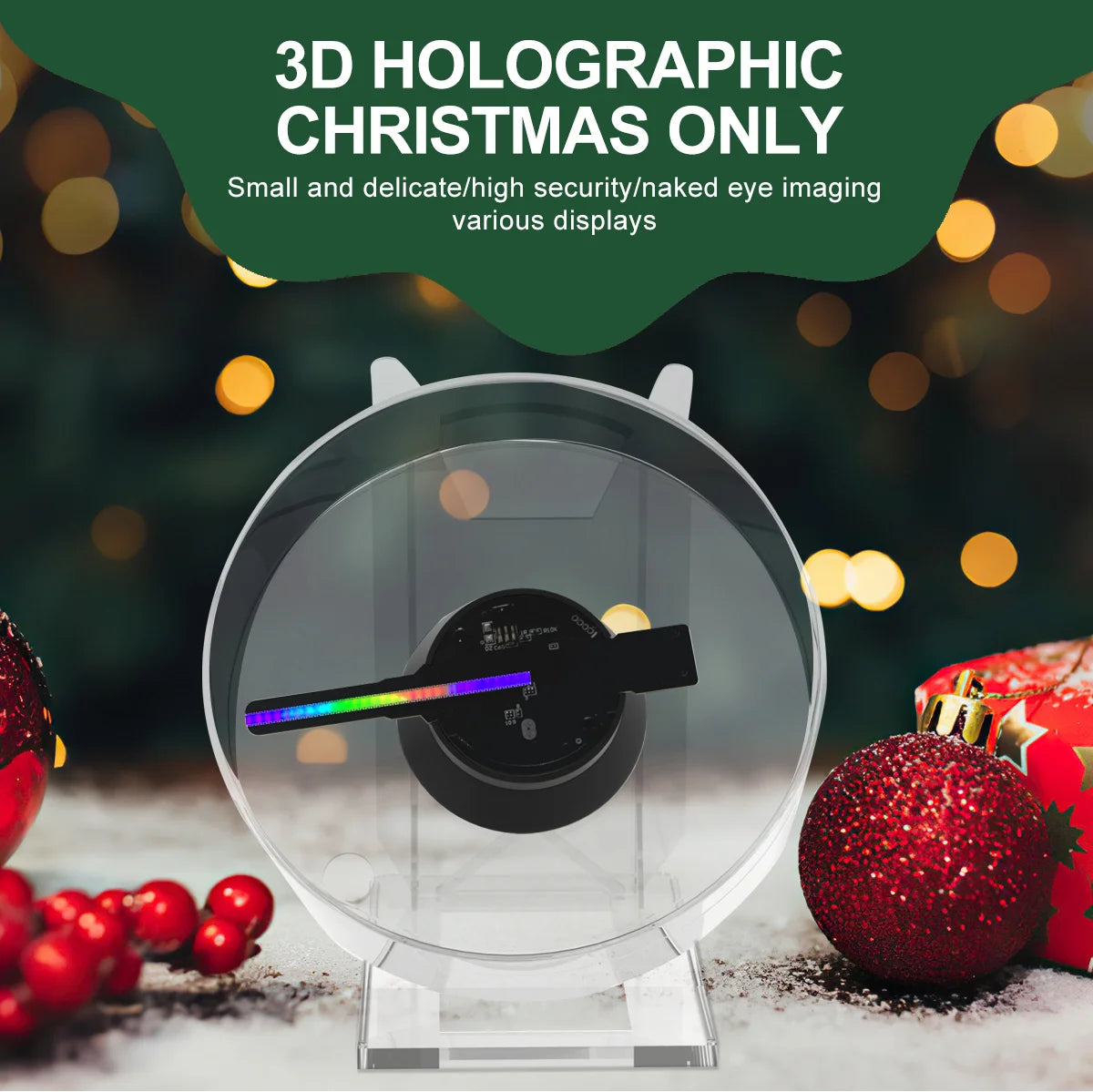 Holograficzne światła reklamowe 3D Model biurkowy LED z odtwarzaniem dźwięku z przezroczystą osłoną Wentylator holograficzny Prezenty świąteczne