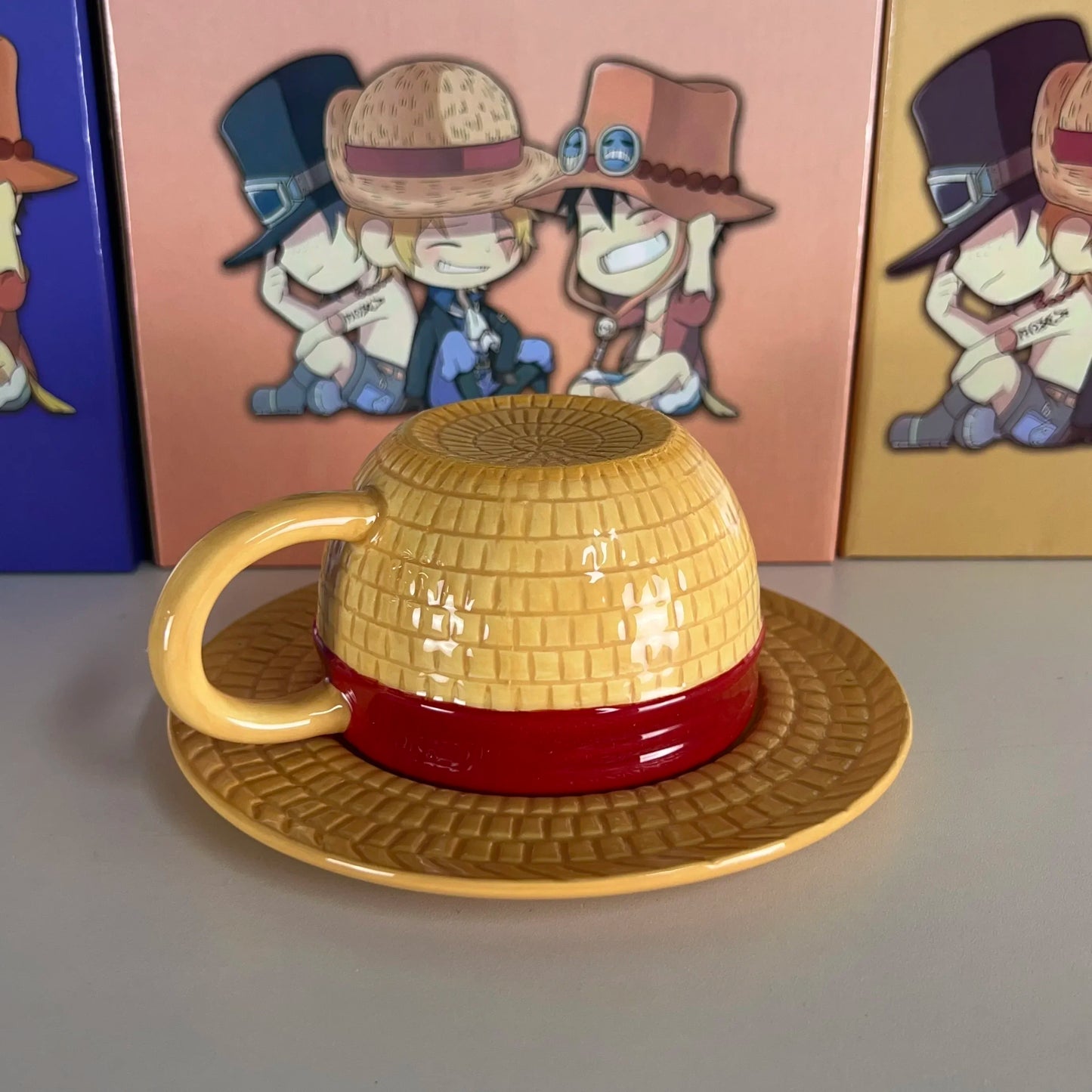 Hot New One Piece Cartoon Luffy Straw Hat Bowl Water Cup Decor Anime Figure Cute Cup Ramen Bowl Ceramic Tableware Birthday Gifts