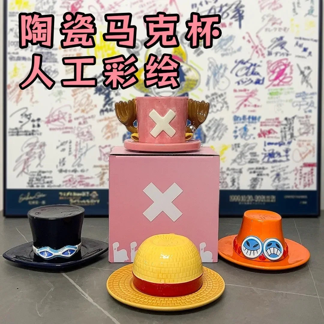 Hot New One Piece Cartoon Luffy Straw Hat Bowl Water Cup Decor Anime Figure Cute Cup Ramen Bowl Ceramic Tableware Birthday Gifts