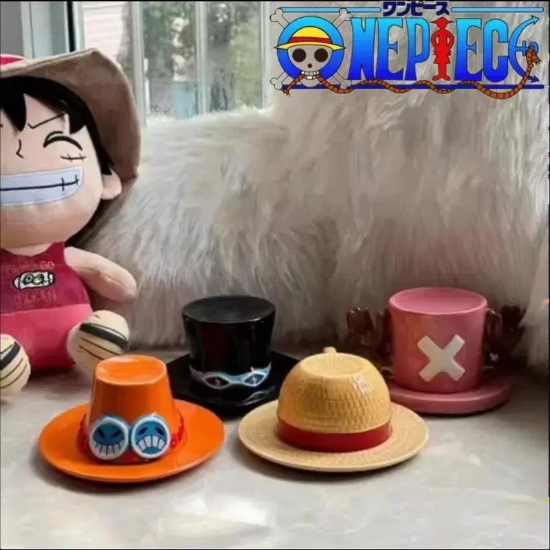 Hot New One Piece Cartoon Luffy Straw Hat Bowl Water Cup Decor Anime Figure Cute Cup Ramen Bowl Ceramic Tableware Birthday Gifts