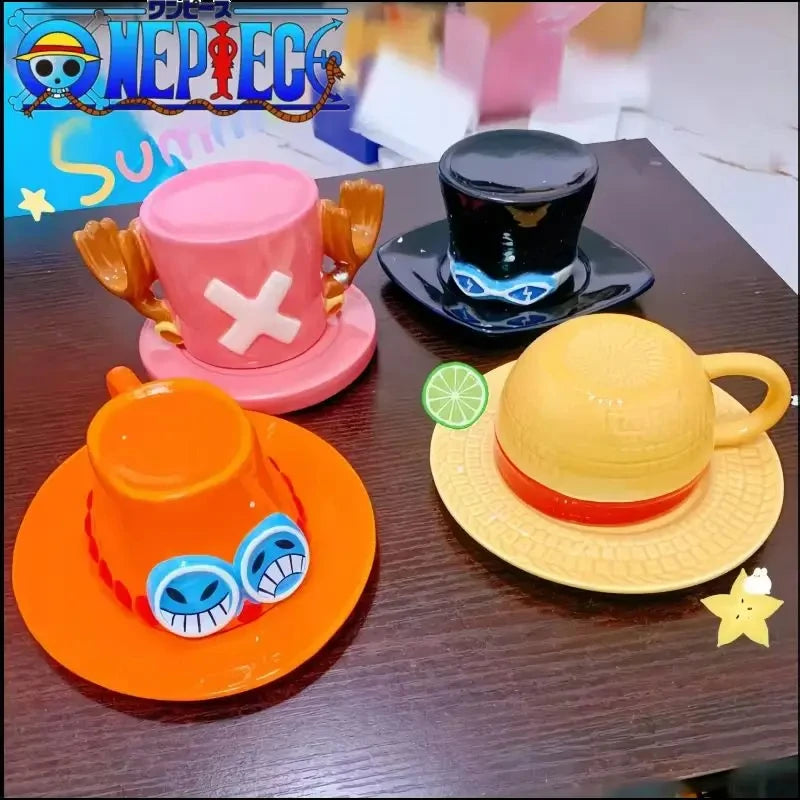 Hot New One Piece Cartoon Luffy Straw Hat Bowl Water Cup Decor Anime Figure Cute Cup Ramen Bowl Ceramic Tableware Birthday Gifts