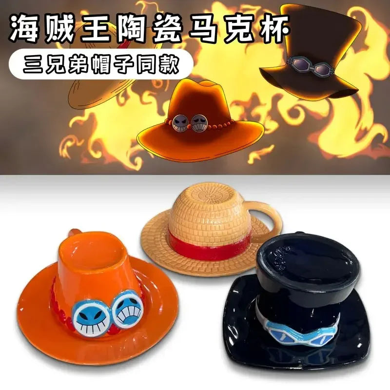 Hot New One Piece Cartoon Luffy Straw Hat Bowl Water Cup Decor Anime Figure Cute Cup Ramen Bowl Ceramic Tableware Birthday Gifts