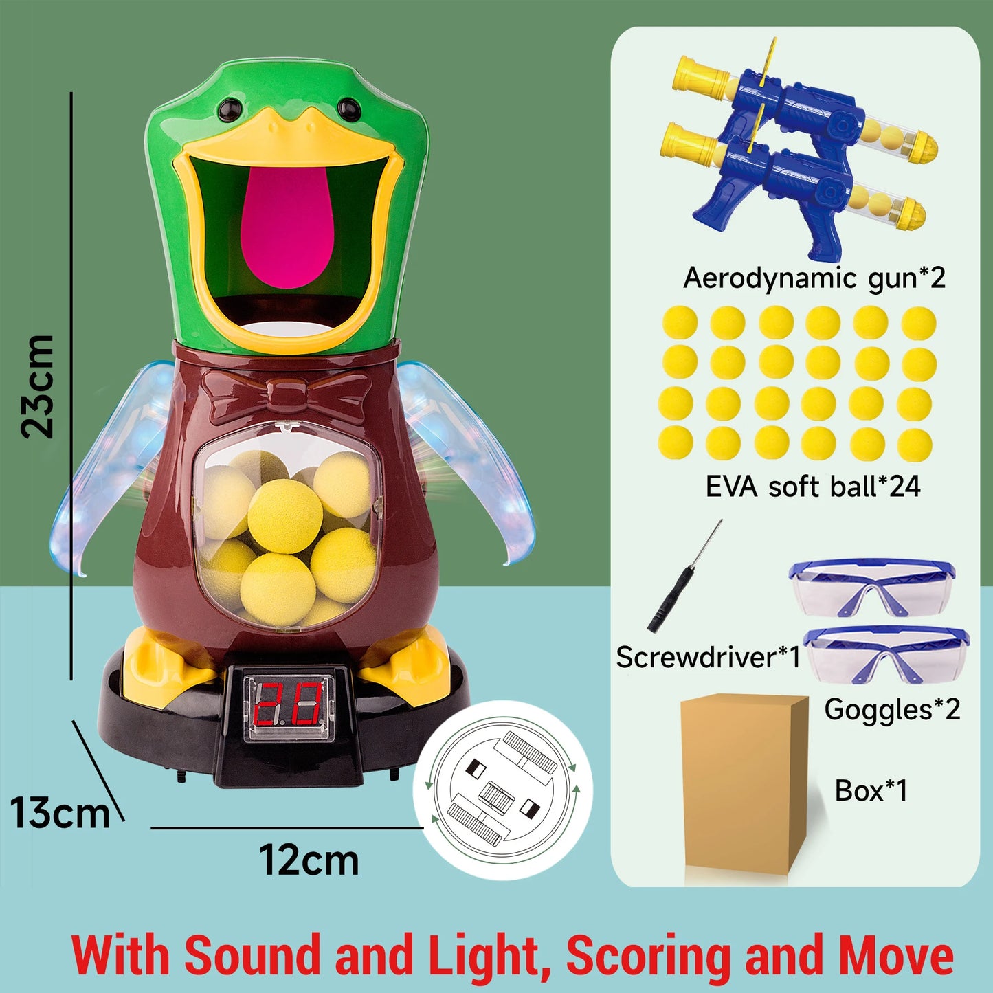 Hungry Shooting Duck Toys Luftbetriebene Pistole Soft Bullet Ball mit Licht Elektronische Scoring Battle Games Lustiges Pistolenspielzeug für Kinder