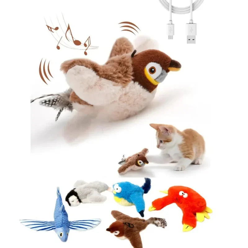 Interactive Cat Toys learning hunting  Rechargeable Chirping Flapping Bird with Catnip for Indoor Cats Touch Activated Plush Toy