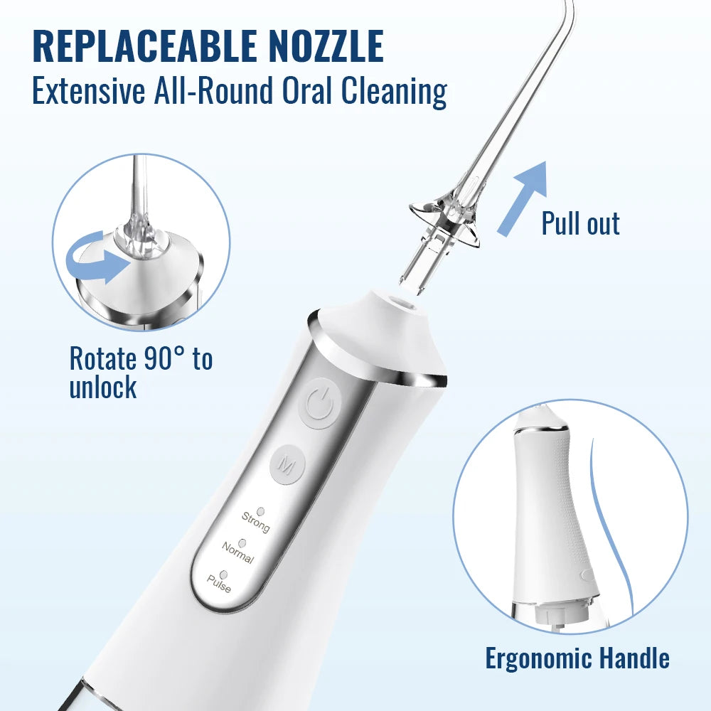 Irrigador bucal Dental, máquina de lavado bucal con hilo Dental, 5 boquillas, 3 modos, recargable por USB, tanque de 300ml