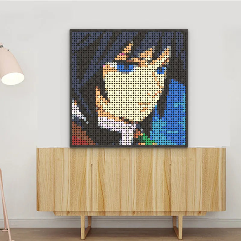 Japan Anime Demon Slayer Akaza Rui Iguro Obanai Tanjirou Kamado Nezuko Agatsuma Zenitsu Blocks Brick Pixel Art Decoration Paint