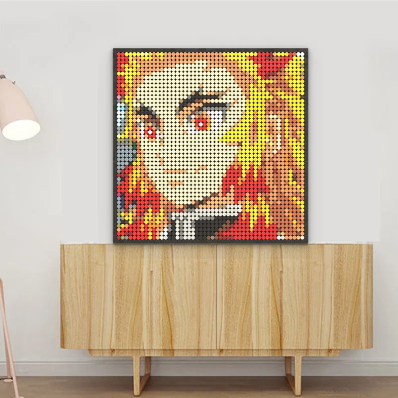 Japan Anime Demon Slayer Akaza Rui Iguro Obanai Tanjirou Kamado Nezuko Agatsuma Zenitsu Blocks Brick Pixel Art Decoration Paint