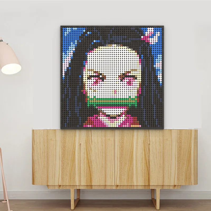 Japan Anime Demon Slayer Akaza Rui Iguro Obanai Tanjirou Kamado Nezuko Agatsuma Zenitsu Blocks Brick Pixel Art Decoration Paint