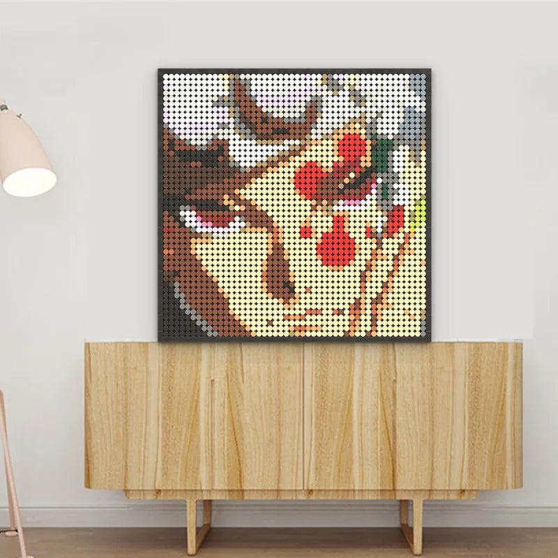 Japan Anime Demon Slayer Akaza Rui Iguro Obanai Tanjirou Kamado Nezuko Agatsuma Zenitsu Blocks Brick Pixel Art Decoration Paint