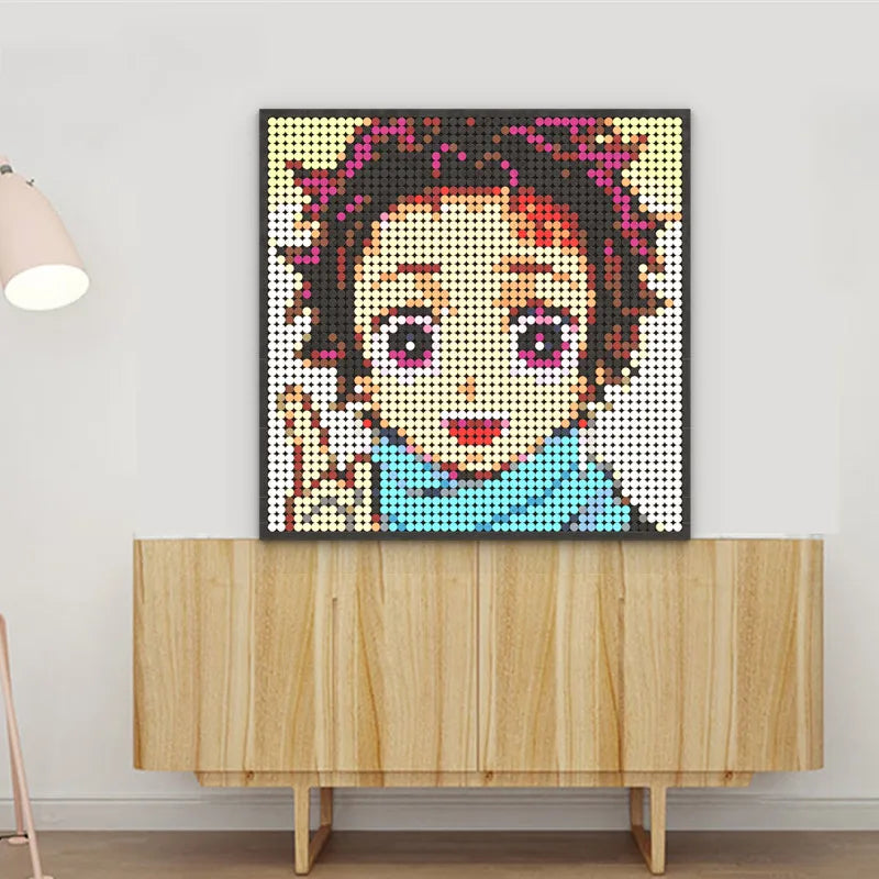 Japan Anime Demon Slayer Akaza Rui Iguro Obanai Tanjirou Kamado Nezuko Agatsuma Zenitsu Blocks Brick Pixel Art Decoration Paint