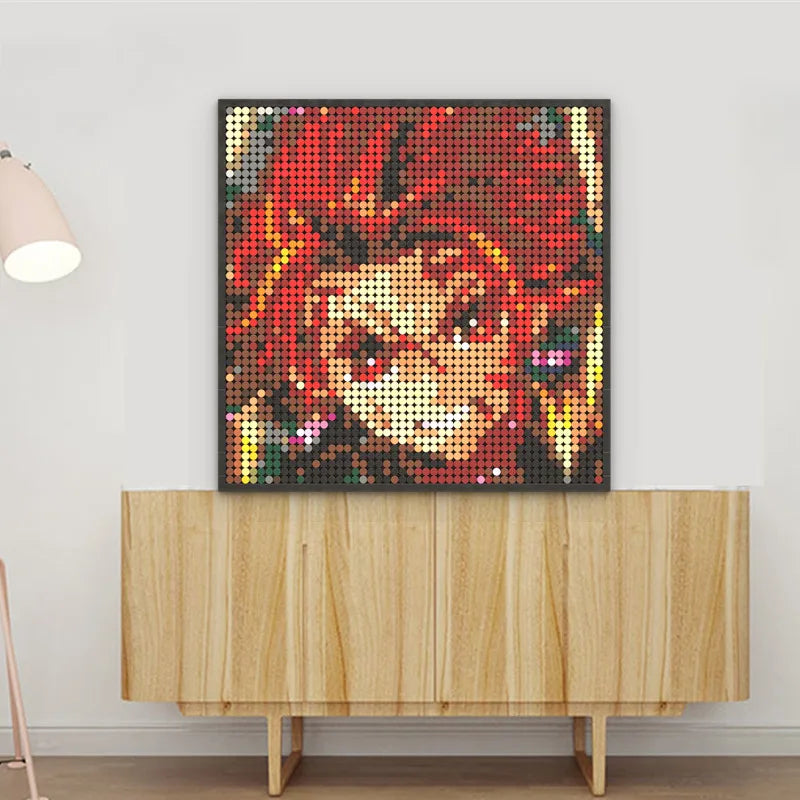 Japan Anime Demon Slayer Akaza Rui Iguro Obanai Tanjirou Kamado Nezuko Agatsuma Zenitsu Blocks Brick Pixel Art Decoration Paint