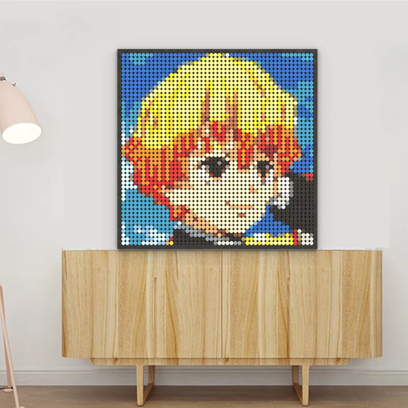 Japan Anime Demon Slayer Akaza Rui Iguro Obanai Tanjirou Kamado Nezuko Agatsuma Zenitsu Blocks Brick Pixel Art Decoration Paint