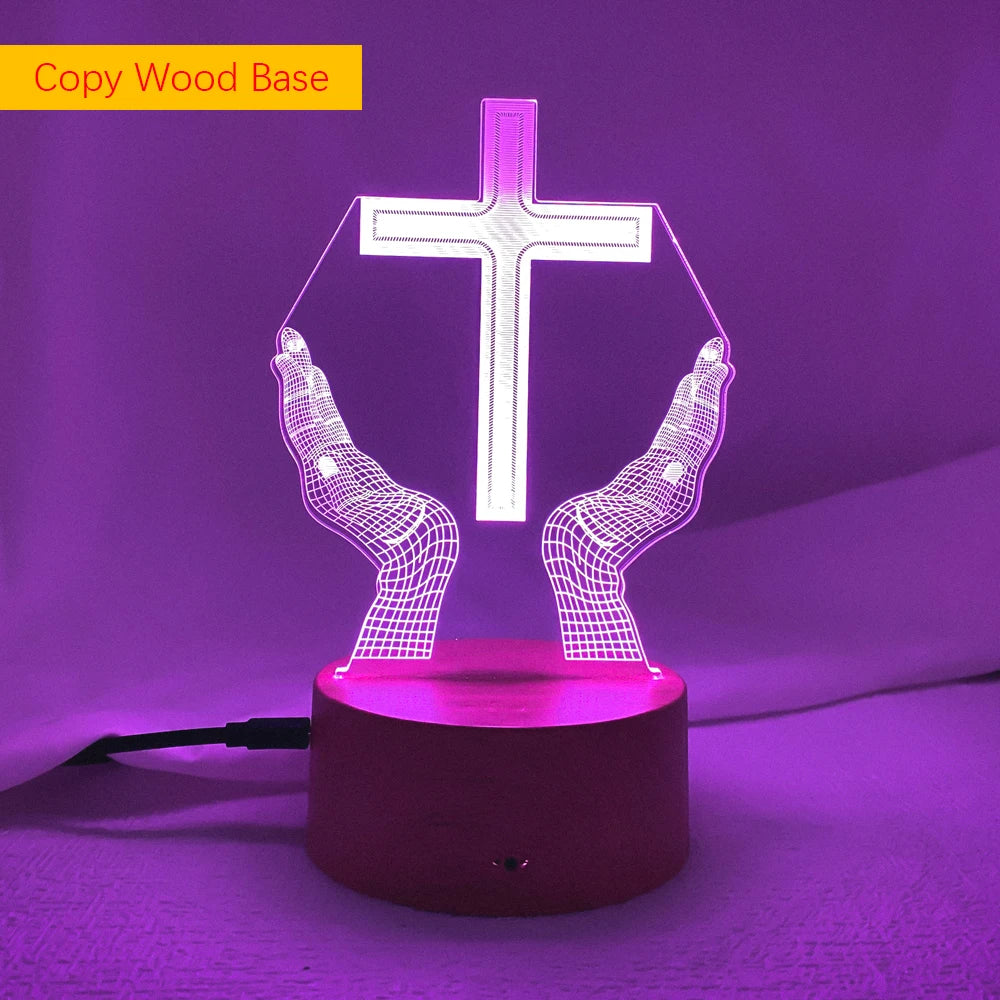 Jesus Cross 3D LED Night Light for Friends Xmas Easter Room Decor Gifts Crucifix Optical Illusion Desk Table Lamp Nightlight