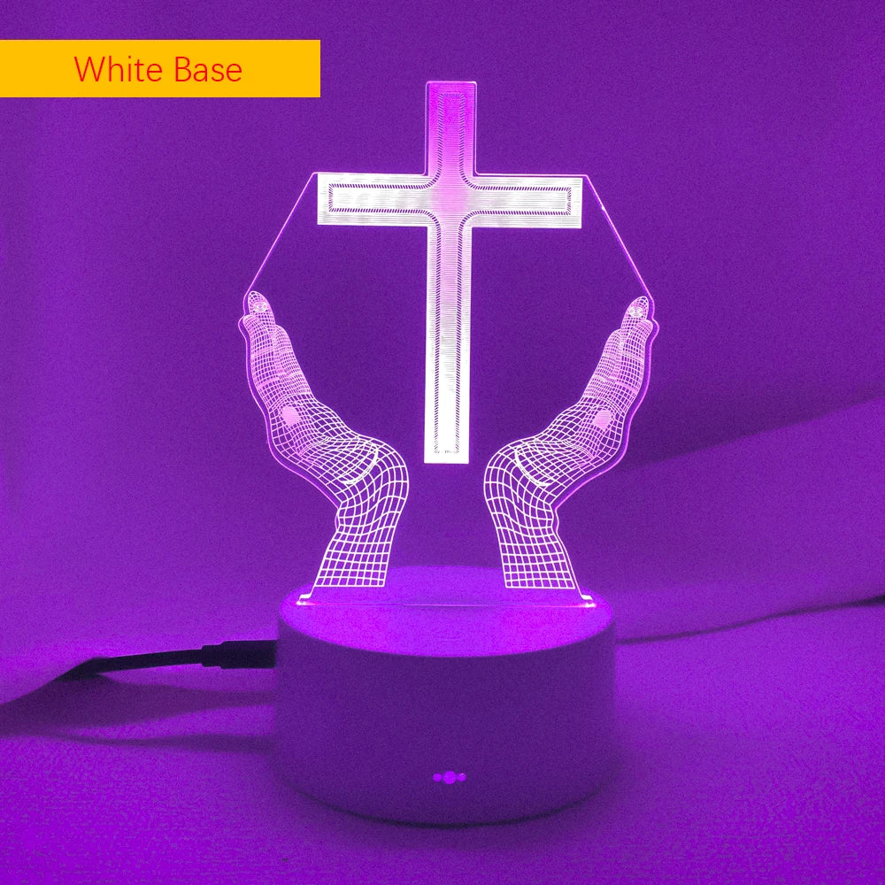 Jesus Cross 3D LED Night Light for Friends Xmas Easter Room Decor Gifts Crucifix Optical Illusion Desk Table Lamp Nightlight