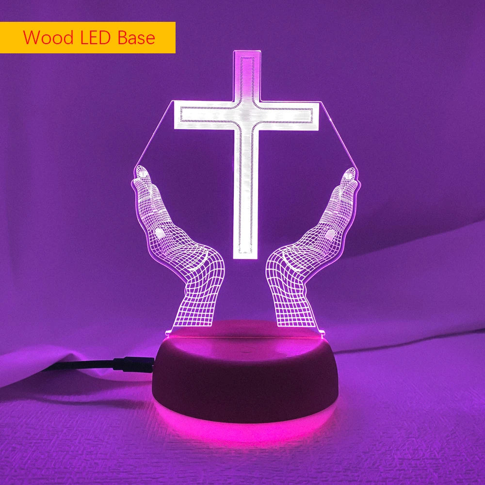 Jesus Cross 3D LED Night Light for Friends Xmas Easter Room Decor Gifts Crucifix Optical Illusion Desk Table Lamp Nightlight