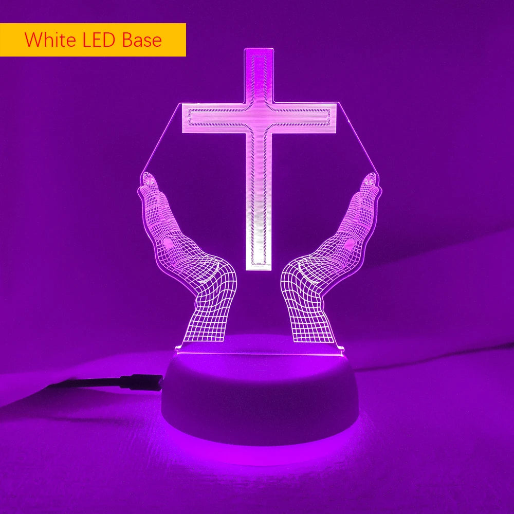 Jesus Cross 3D LED Night Light for Friends Xmas Easter Room Decor Gifts Crucifix Optical Illusion Desk Table Lamp Nightlight