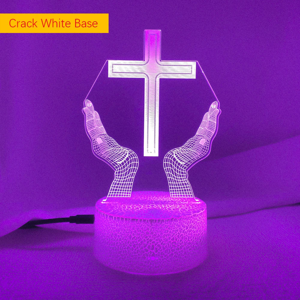 Jesus Cross 3D LED Night Light for Friends Xmas Easter Room Decor Gifts Crucifix Optical Illusion Desk Table Lamp Nightlight