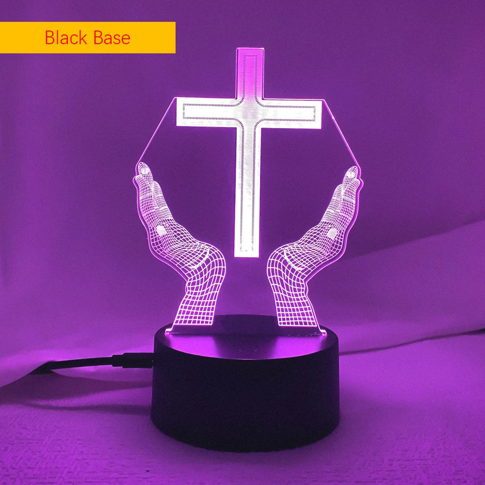 Jesus Cross 3D LED Night Light for Friends Xmas Easter Room Decor Gifts Crucifix Optical Illusion Desk Table Lamp Nightlight