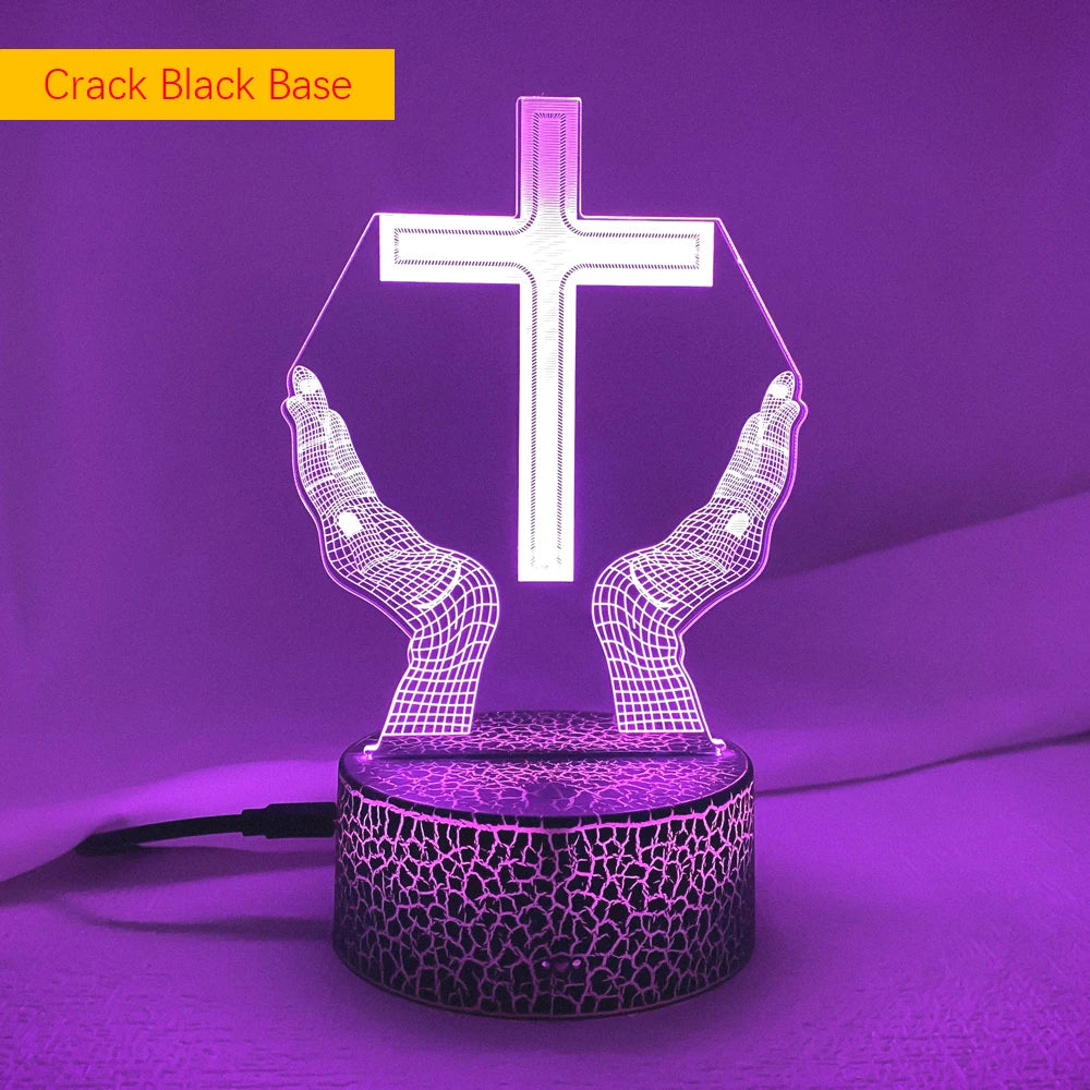 Jesus Cross 3D LED Night Light for Friends Xmas Easter Room Decor Gifts Crucifix Optical Illusion Desk Table Lamp Nightlight