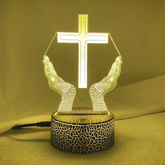 Jesus Cross 3D LED Night Light for Friends Xmas Easter Room Decor Gifts Crucifix Optical Illusion Desk Table Lamp Nightlight