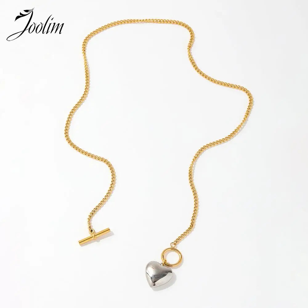 Joolim Schmuck High-End-Pvd Großhandel zweifarbige schwere Liebe Herz Anhänger Knebel Pullover Kette Edelstahl Halskette für Frauen