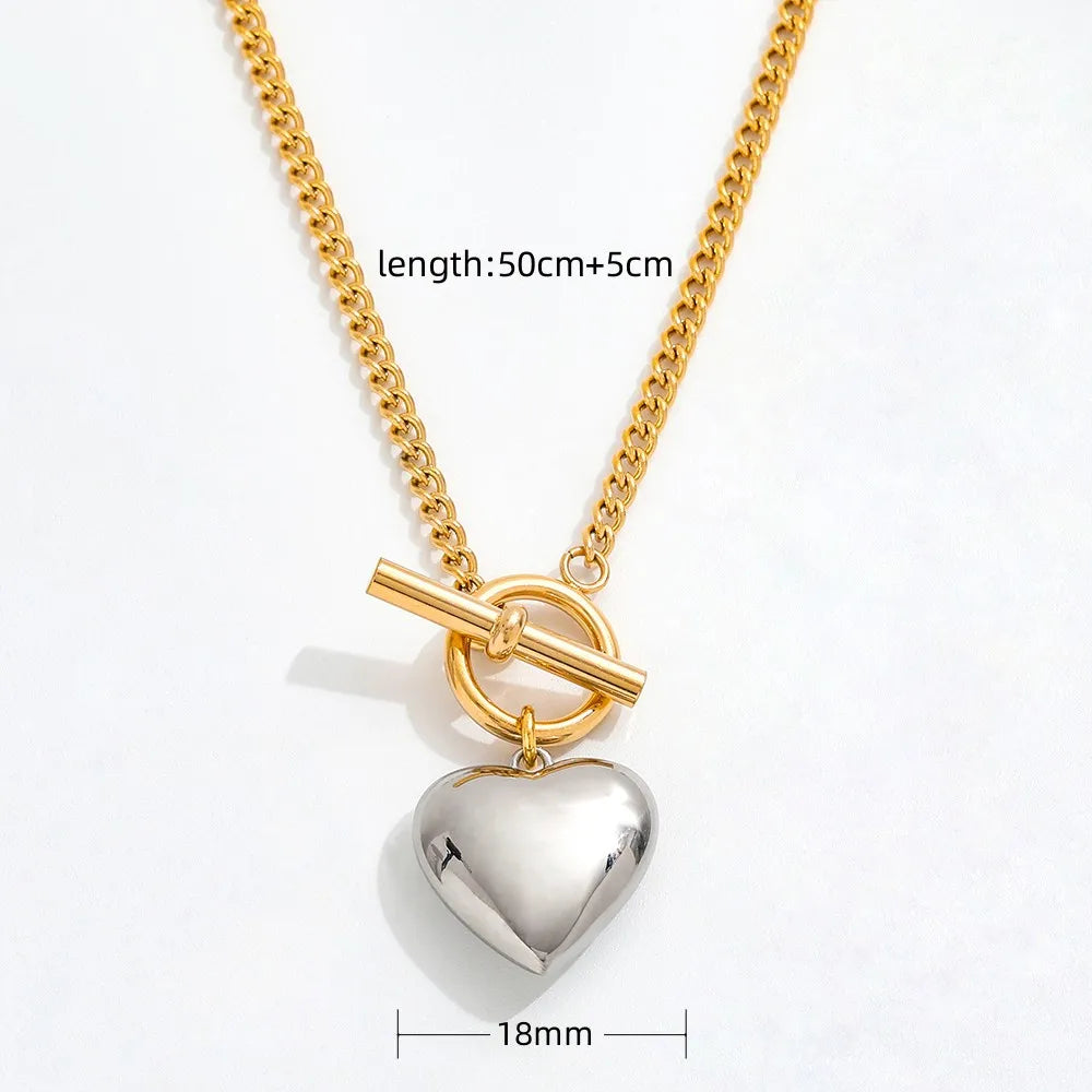 Joolim Schmuck High-End-Pvd Großhandel zweifarbige schwere Liebe Herz Anhänger Knebel Pullover Kette Edelstahl Halskette für Frauen