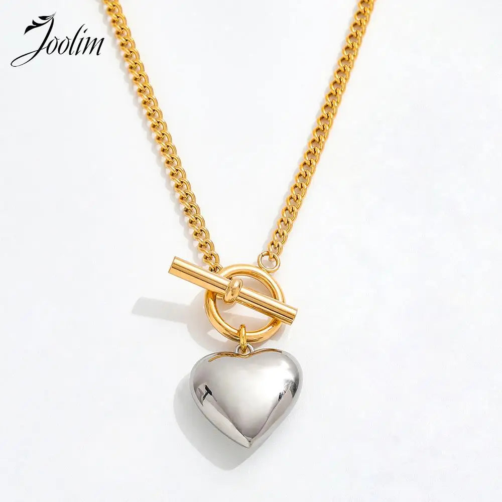 Joolim Schmuck High-End-Pvd Großhandel zweifarbige schwere Liebe Herz Anhänger Knebel Pullover Kette Edelstahl Halskette für Frauen