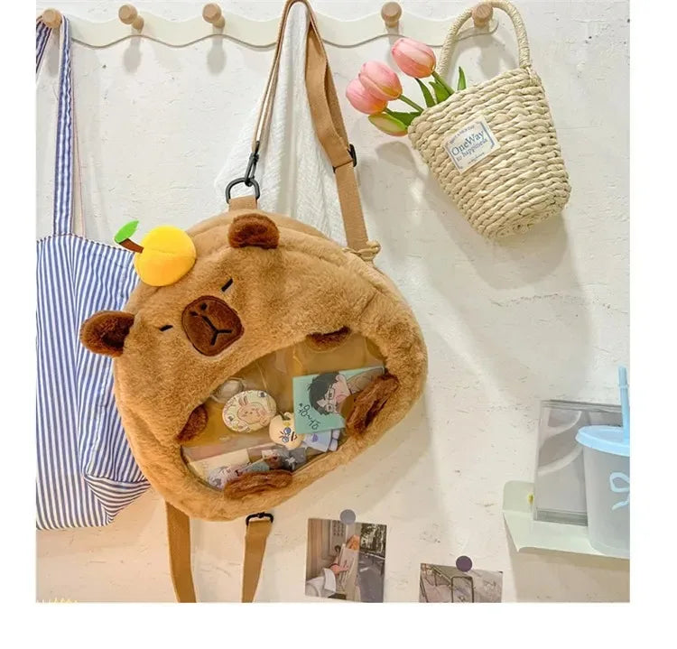 Kawaii Capybara Plush Backpack for Women Versatile Cartoon Funny Capibala Crossbody Bag aLrge Capacity Tote Bag