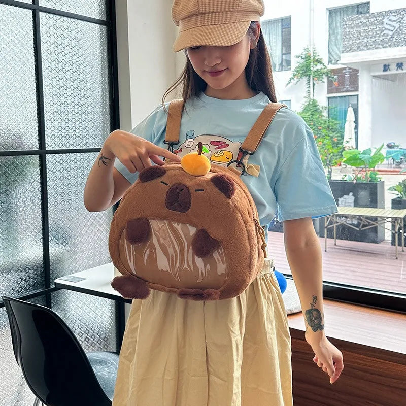 Kawaii Capybara Plush Backpack for Women Versatile Cartoon Funny Capibala Crossbody Bag aLrge Capacity Tote Bag