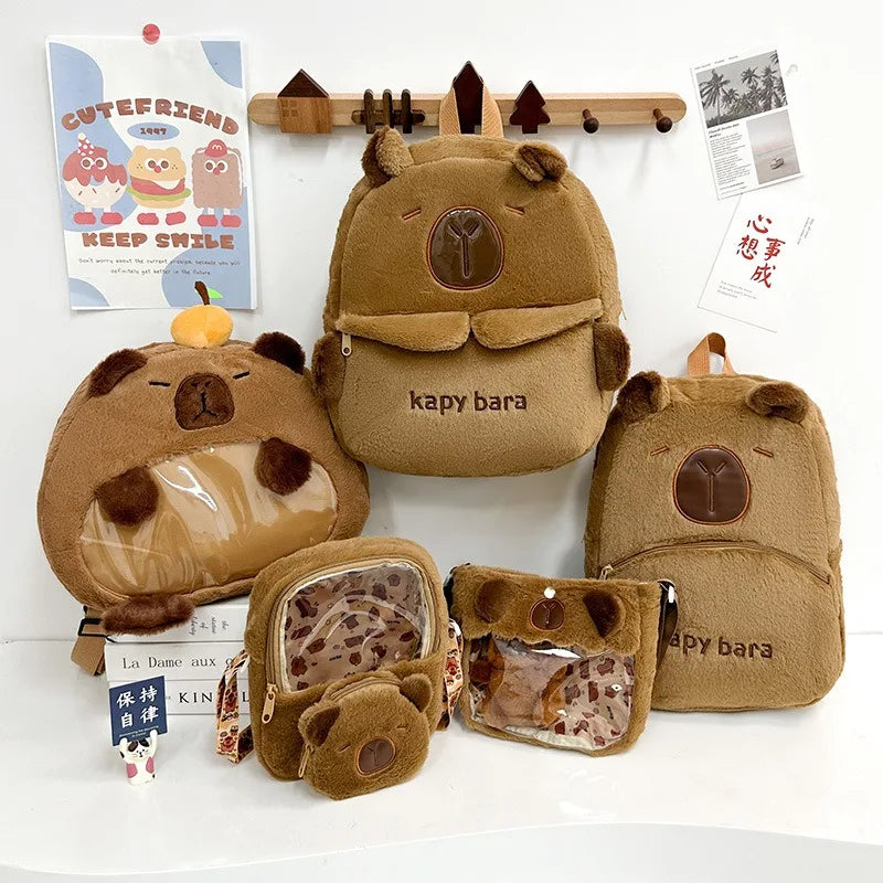 Kawaii Capybara Plush Backpack for Women Versatile Cartoon Funny Capibala Crossbody Bag aLrge Capacity Tote Bag