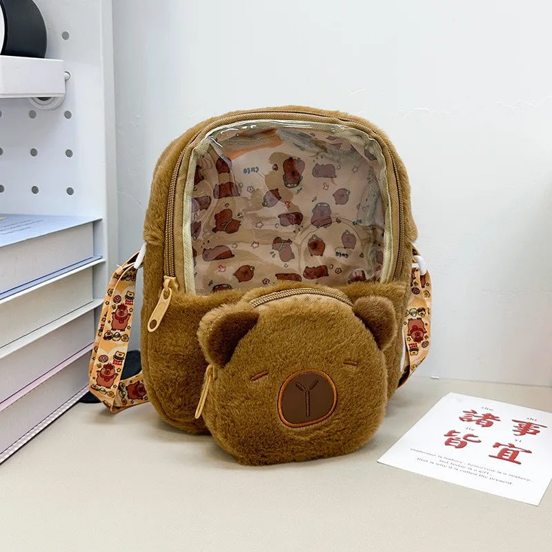 Kawaii Capybara Plush Backpack for Women Versatile Cartoon Funny Capibala Crossbody Bag aLrge Capacity Tote Bag