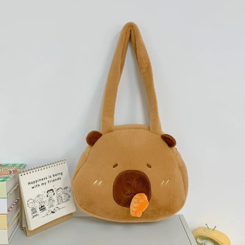 Kawaii Capybara Plush Backpack for Women Versatile Cartoon Funny Capibala Crossbody Bag aLrge Capacity Tote Bag