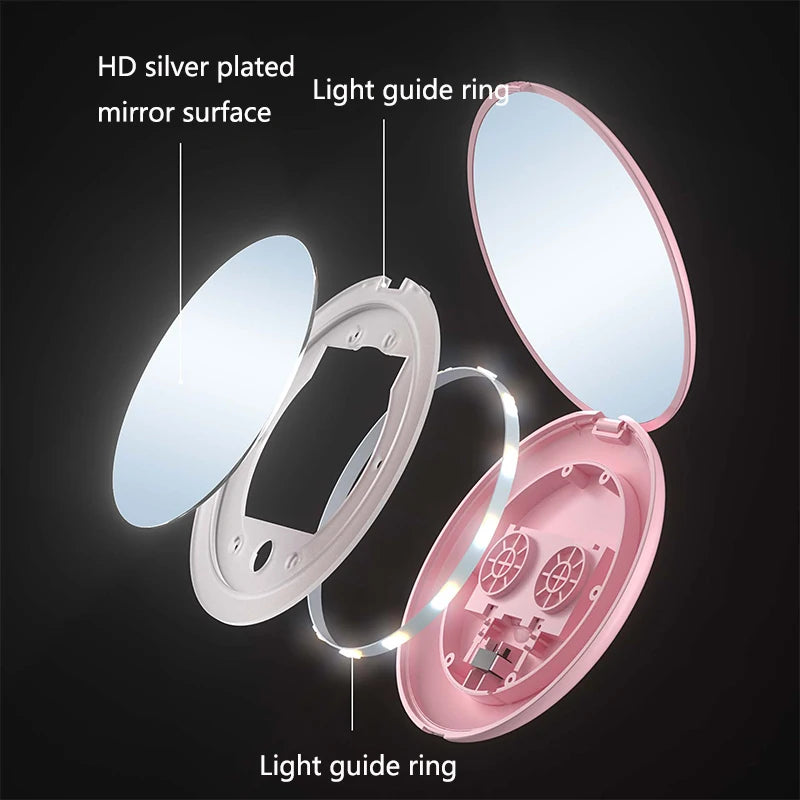 Mini miroir de maquillage portable à lumière LED, miroir HD grossissant 2X/10X, miroir de poche pliable pour filles, 4 couleurs, 2 faces