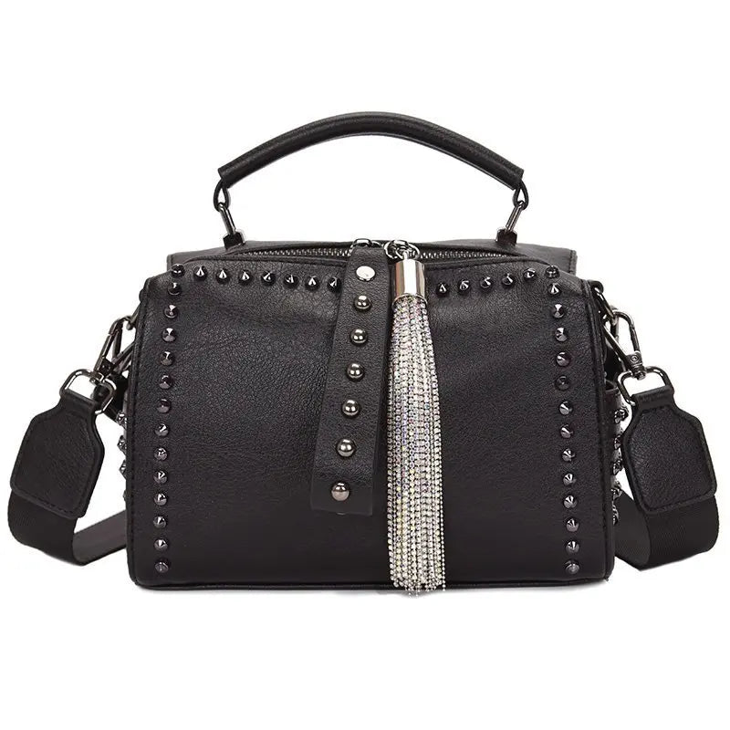 Mode niet frauen handtasche Breiten gurt weibliche Schulter taschen Kette quaste design Damen Umhängetaschen black boston totes