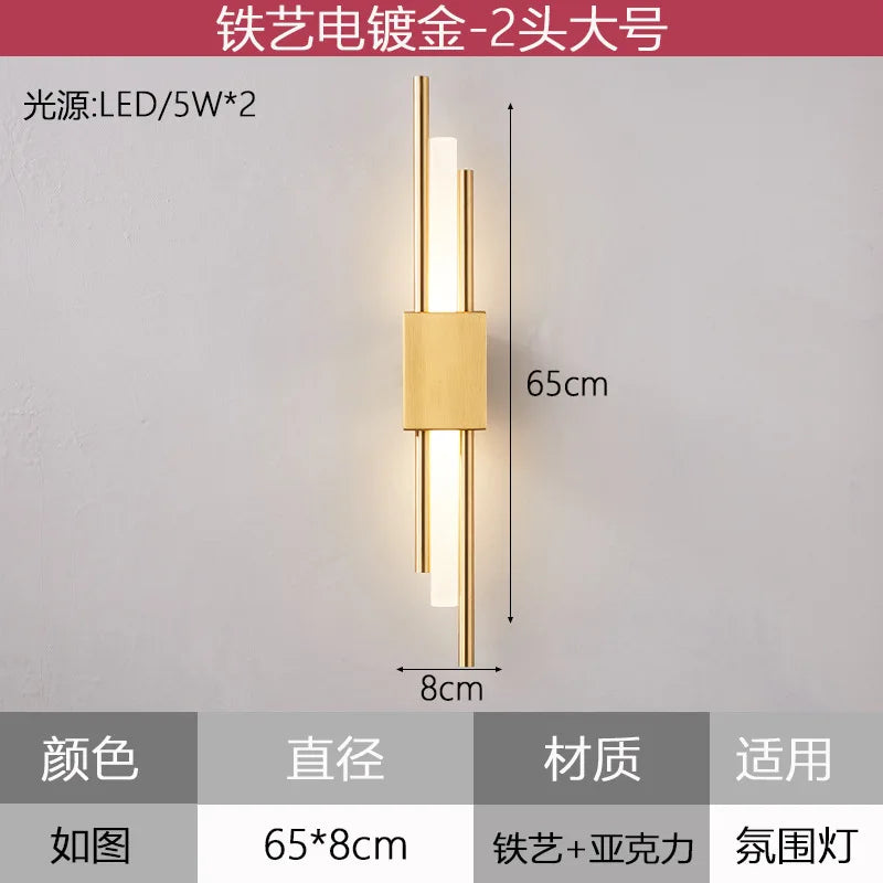 Modern led wall light Wall Lamps Black And Bronze Brass Gold Metal Acrylic Pipe LED wall lamps for living room Wall Sconce