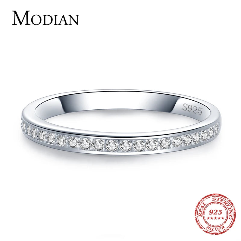 Modian clássico simples 100% 925 charme prata esterlina aaa zirconia anéis de dedo para as mulheres declaração de noivado de casamento jóias