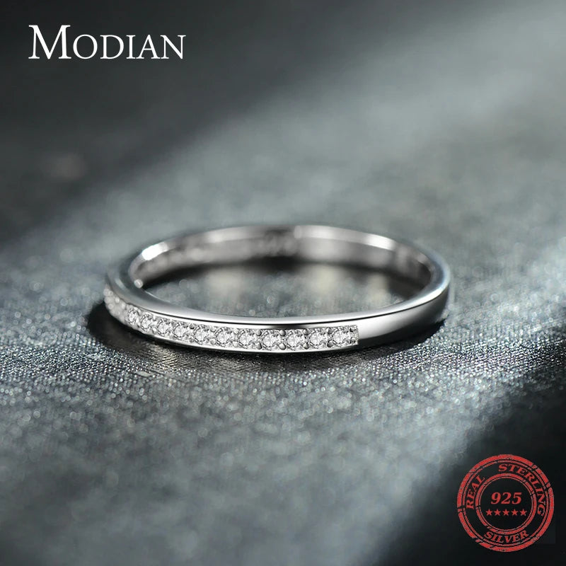 Modian clássico simples 100% 925 charme prata esterlina aaa zirconia anéis de dedo para as mulheres declaração de noivado de casamento jóias