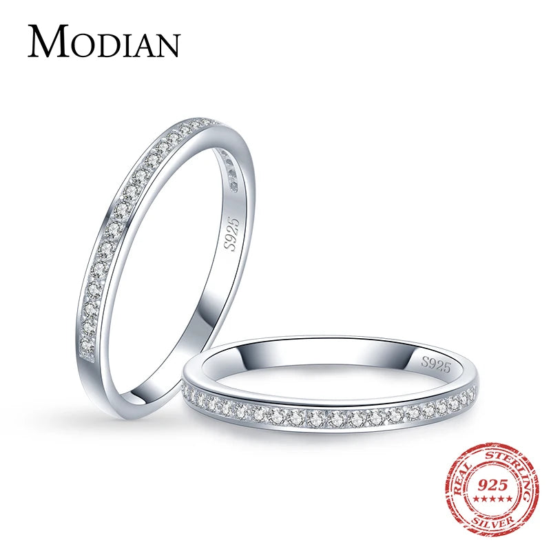 Modian clássico simples 100% 925 charme prata esterlina aaa zirconia anéis de dedo para as mulheres declaração de noivado de casamento jóias