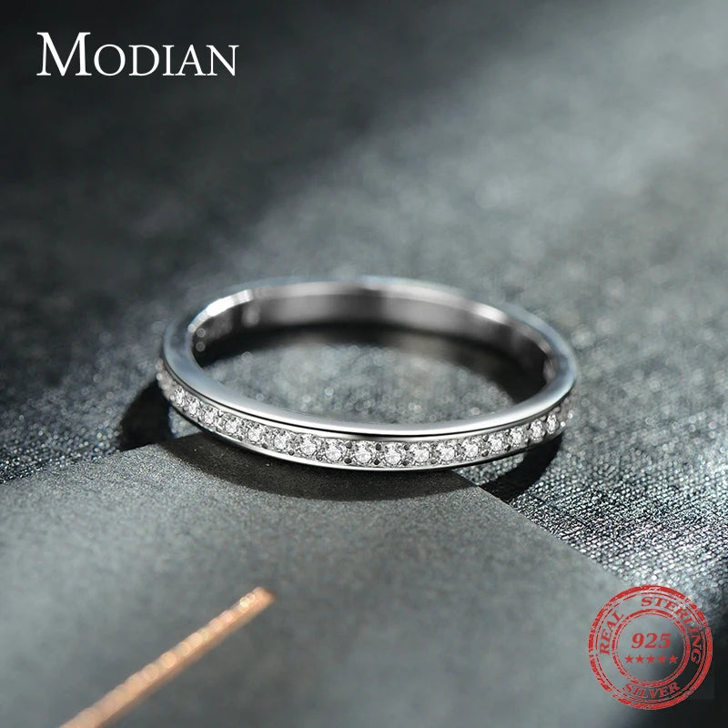 Modian clássico simples 100% 925 charme prata esterlina aaa zirconia anéis de dedo para as mulheres declaração de noivado de casamento jóias