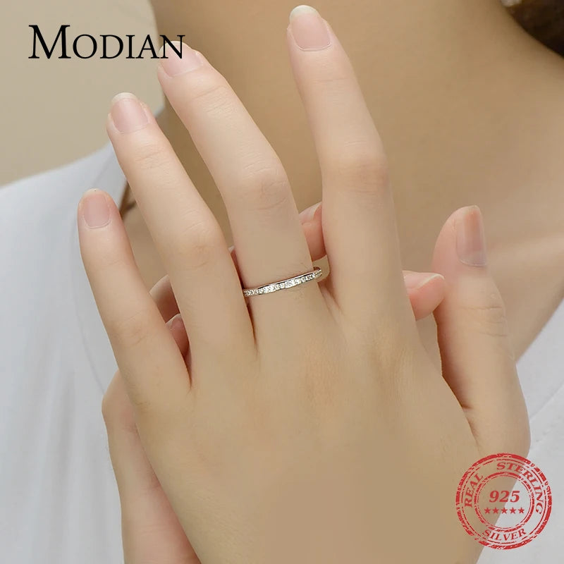 Modian clássico simples 100% 925 charme prata esterlina aaa zirconia anéis de dedo para as mulheres declaração de noivado de casamento jóias