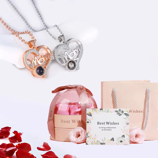 Mom Heart Pendant Necklaces With Luxury Pink Rose Flower Gift Box For Girlfriend 2024 New Mother's Day Gifts Romantic Jewelry