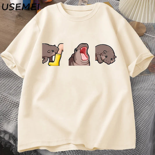 Moo Deng T Shirt Funny Baby Hippo Moo Deng Gang T-shirt Cute Baby Pygmy Hippo Moo Deng T-Shirts Hippo Lover Graphic Tees Clothes