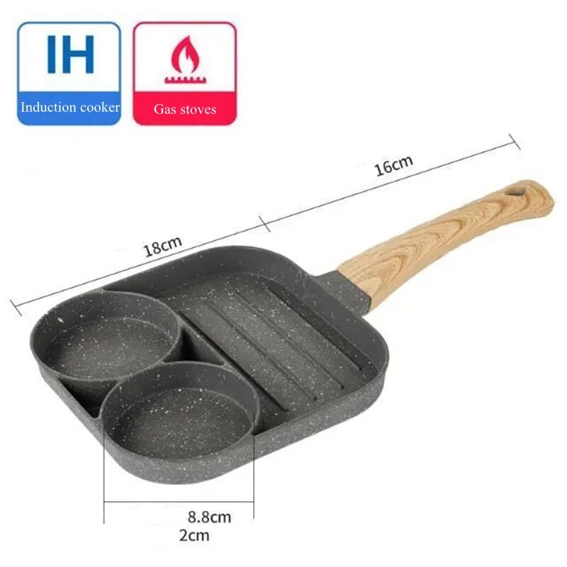 Multi-Purpose Durable Nonstick Omelet Frying Pan 3-in-1 Steak Breakfast Skillets Saucepan Cooking Pots Kitchen Cookware Utensils